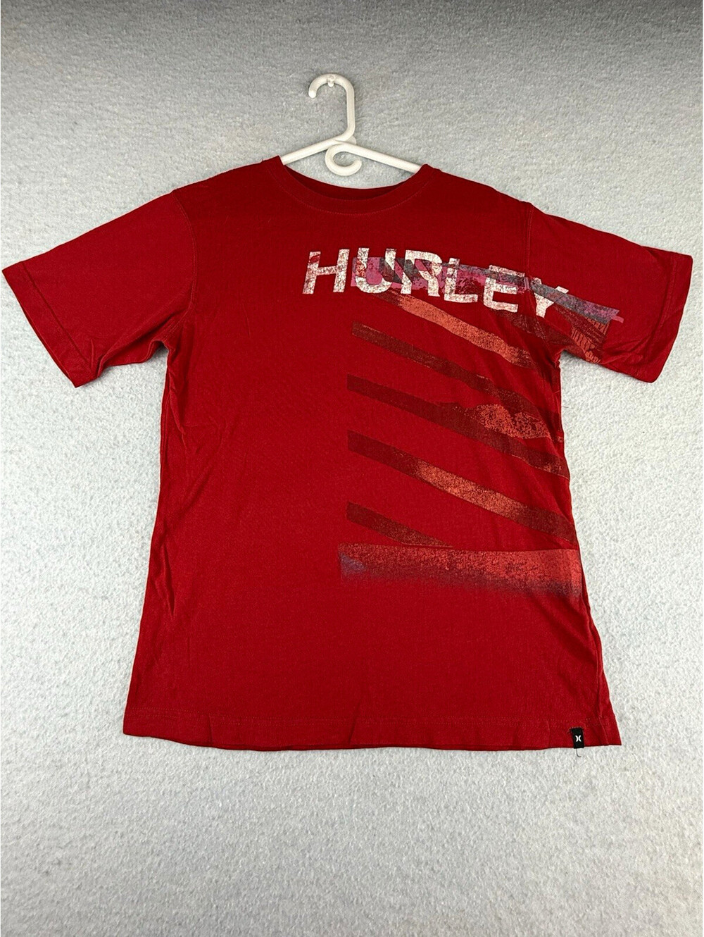 Hurley Boys L Red Graphic Logo Print Crew Neck Cotton Short Sleeve Tee